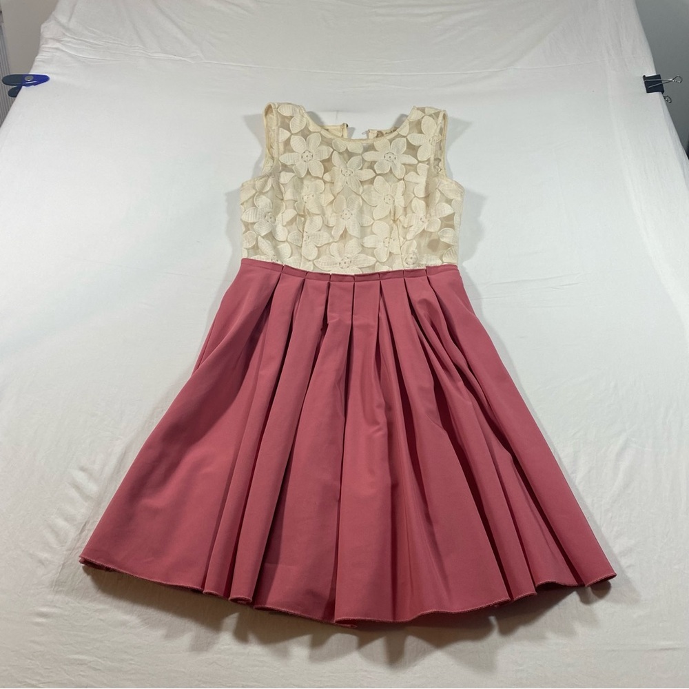 Altar’d State Dress Fit Flare Mini  Lace Bodice Cream Pink Floral Cutout Medium - Picture 10 of 11